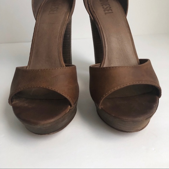 Diesel Brown Leather Tuileries Platform Heels 8.5 - Picture 5 of 7